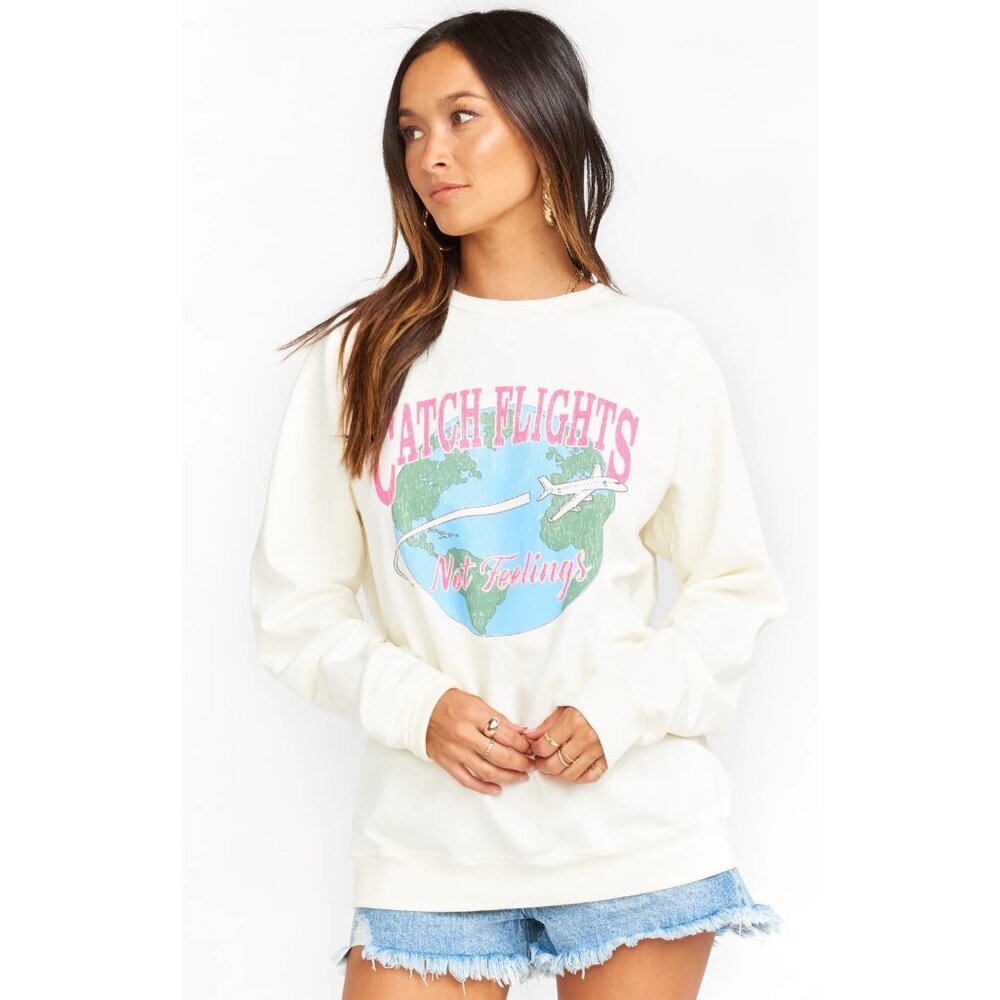 Show Me Your Mumu Vada Sweatshirt Catch Flights Not Feelings Size Small - Picture 2 of 7